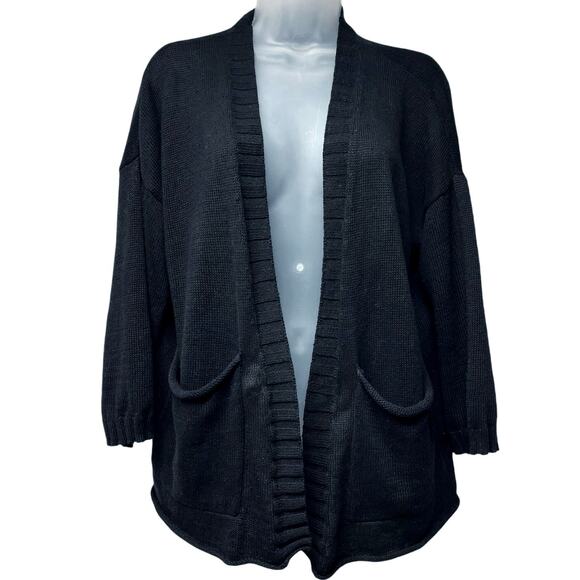 Eileen Fisher Black Oversized Open Cardigan Organic Linen Cotton Pockets Size XS - Picture 1 of 4